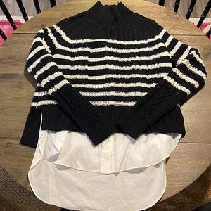 All Saints striped turtleneck sweater with faux Oxford shirt underlay (S)